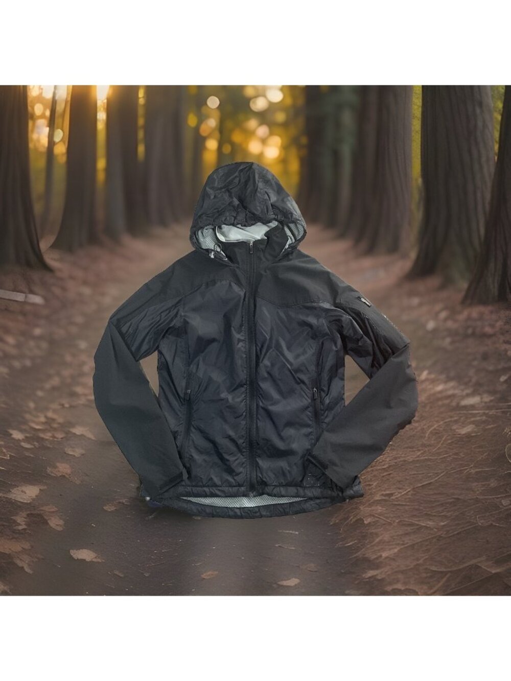 REI Light Weight Womens Small Hooded Puffer Jacket Black Outdoor Hiking Gorpcore